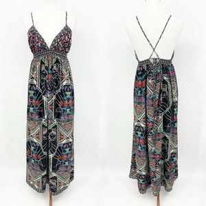 Fire Los Angeles Maxi Dress‎ Size L Womens Strappy V Neck Elephant Asian Summer